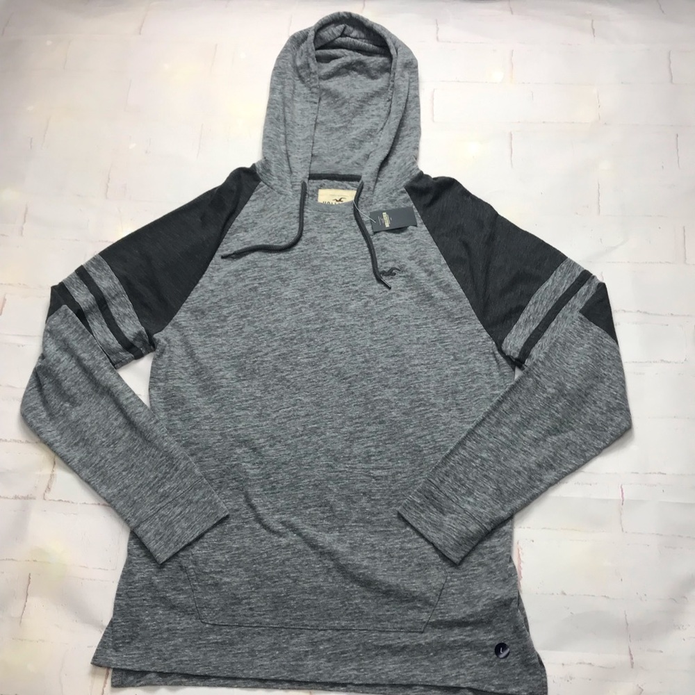 NWT: Abercrombie & Fitch Mens Grey long Sleeve hooded Large lightweight